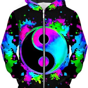 Splatter Yin Yang 3 Unisex Zip-Up 3D Hoodie For Men Women All Over 3D Printed Hoodie - 78fbef6397a3