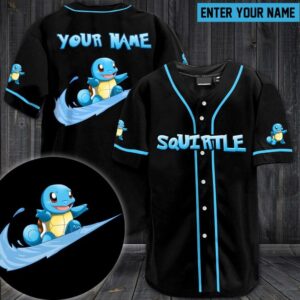Squirtle Pokemon Custom Name Baseball Jersey