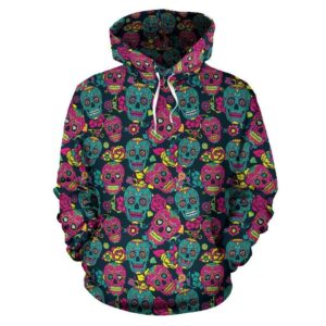 Sugar Skull Girly Skeleton Floral Pattern Print All Over Graphic 3D Hoodie For Men Women All Over 3D Printed Hoodie - da75f208f58a