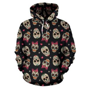 Sugar Skull Pink Bow Themed Print Pullover 3D Hoodie For Men Women All Over 3D Printed Hoodie - 21268a2cfcab
