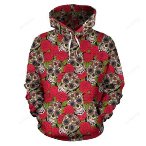 Sugar Skull Skeleton Girly Floral Rose Pattern Print All Over Graphic 3D Hoodie For Men Women All Over 3D Printed Hoodie - 7b239f486762