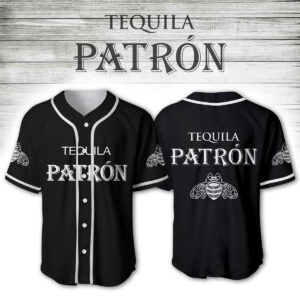 Tequila Patron Silver Black Baseball Jersey