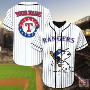 Texas Rangers Snoopy Custom Name Baseball Jersey