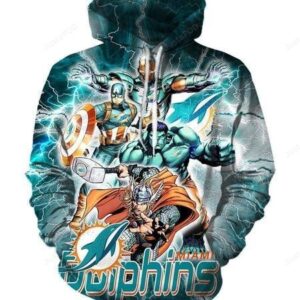 The Avengers Miami Dolphins Blue Pullover And Zippered Hoodies Custom 3d Graphic Printed 3d Hoodie For Men For Women - b49a2beb95be