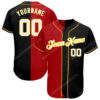 [Top-Selling] Custom Team Name Black White-Red Strip Gold Baseball Jersey