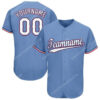 [Top-Selling] Custom Team Name Light Blue White-Red Full Printed Baseball Jersey- Maria