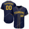 [Top-Selling] Custom Team Name Navy Blue Strip Gold Full Printed Baseball Jersey