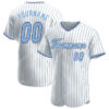 [Top-Selling] Custom Team Name White Light Blue Strip Light Blue-Navy Baseball Jersey- Maria