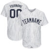 [Top-Selling] Custom Team Name White Navy Strip Navy Full Printed Baseball Jersey- Maria