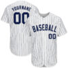 [Top-Selling] Custom Team Name White Navy Strip Navy-Gray Full Printed Baseball Jersey- Maria