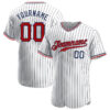 [Top-Selling] Custom Team Name White Navy Strip Red-Navy Full Printed Baseball Jersey- Maria