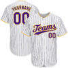 [Top-Selling] Custom Team Name White Purple Strip Purple-Gold Full Printed Baseball Jersey- Maria