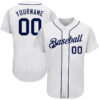 [Top-Selling] Custom Team Name White Strip Navy Blue Full Printed Baseball Jersey