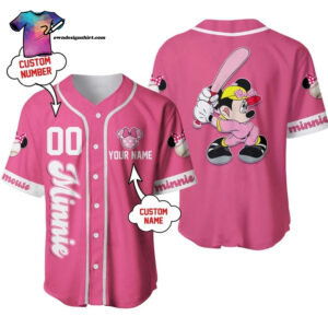 [Top-Selling] Personalized Minnie Mouse Playing Baseball Full Printing Baseball Jersey