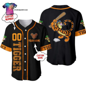[Top-Selling] Personalized Tigger Winnie The Pooh Playing Baseball Full Printing Baseball Jersey