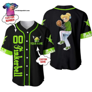 [Top-Selling] Personalized Tinker Bell Playing Baseball Full Printing Baseball Jersey
