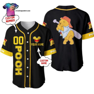 [Top-Selling] Personalized Winnie The Pooh Playing Baseball Full Printing Baseball Jersey