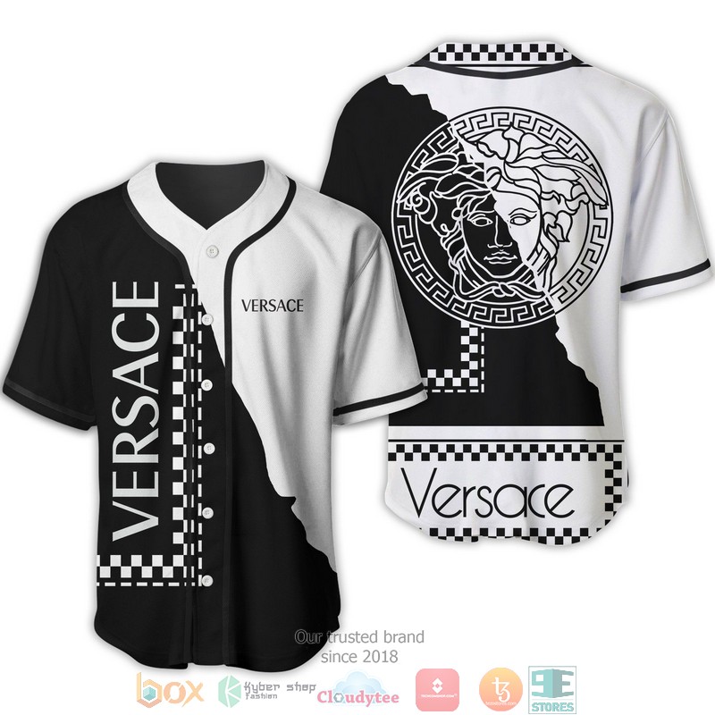 Versace Black And White Caro Pattern Baseball Jersey Versace Black And White Caro Pattern Baseball Jersey