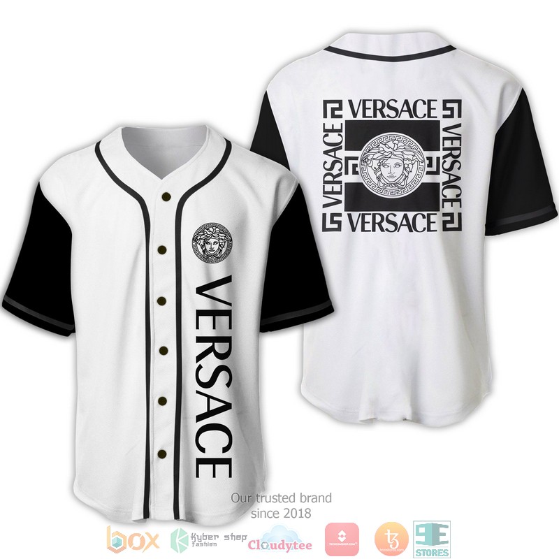 Versace Black And White Square Pattern Baseball Jersey Versace Black And White Square Pattern Baseball Jersey