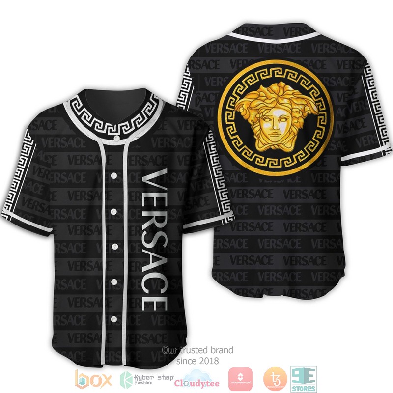 Versace Black Letter Gold Logo Baseball Jersey Versace Black Letter Gold Logo Baseball Jersey