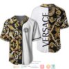 Versace Gold Pattern Black Logo White Baseball Jersey