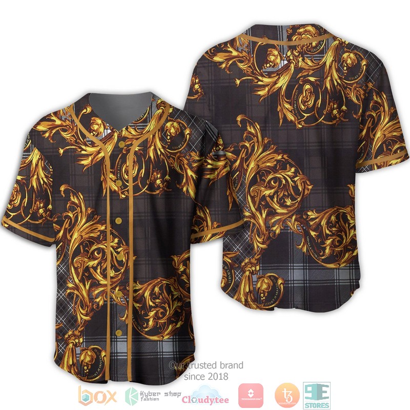 Versace Gold Pattern Caro Brown Baseball Jersey Versace Gold Pattern Caro Brown Baseball Jersey