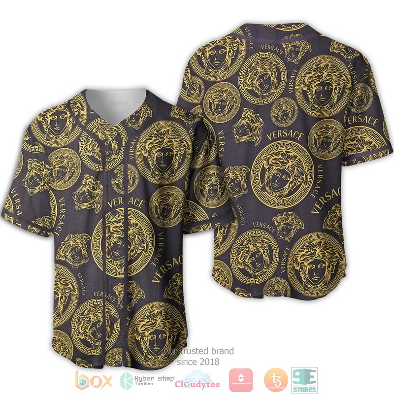 Versace Gold Pattern Grey Baseball Jersey Versace Gold Pattern Grey Baseball Jersey