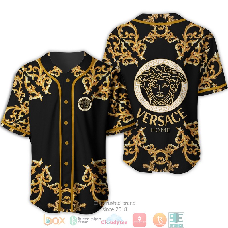 Versace Home Yellow Pattern Black Baseball Jersey Versace Home Yellow Pattern Black Baseball Jersey