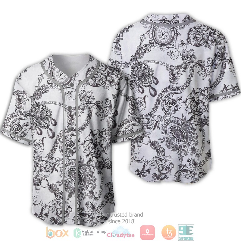 Versace Hook Pattern Black And White Baseball Jersey Versace Hook Pattern Black And White Baseball Jersey