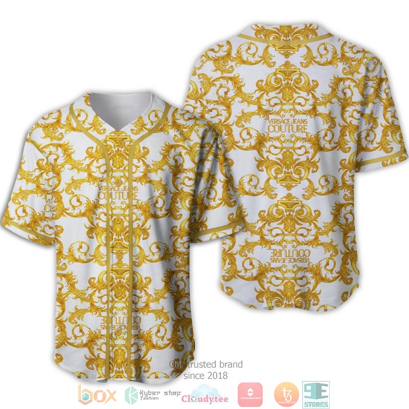 Versace Jean Couture Gold Pattern White Baseball Jersey Versace Jean Couture Gold Pattern White Baseball Jersey