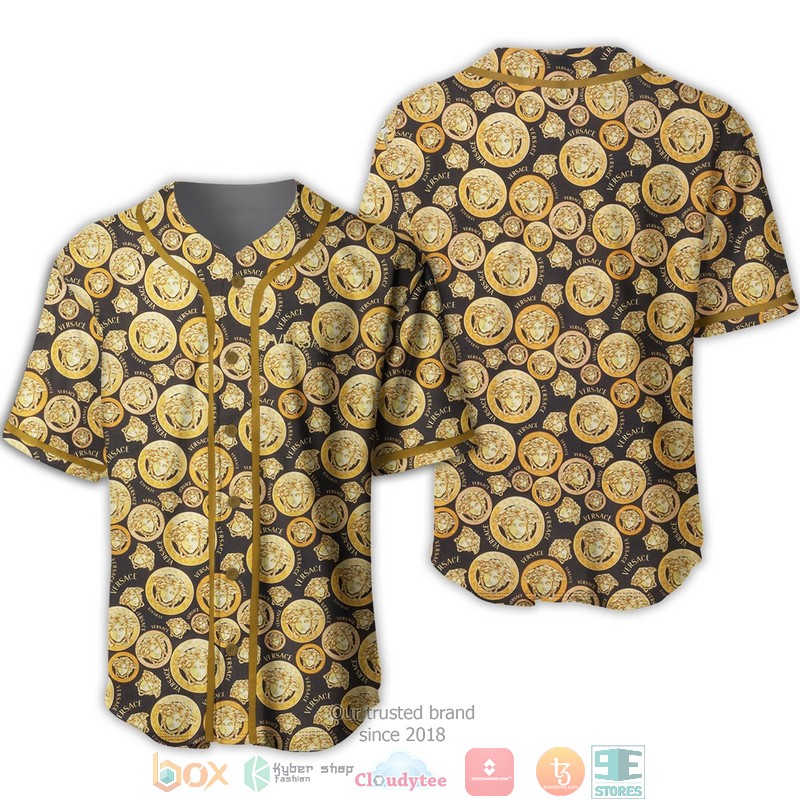 Versace Small Gold Pattern Black Baseball Jersey Versace Small Gold Pattern Black Baseball Jersey