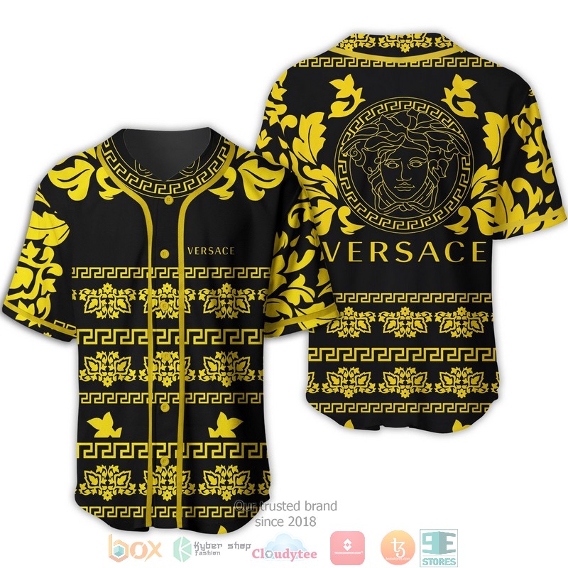 Versace Yellow Floral Pattern Black Baseball Jersey Versace Yellow Floral Pattern Black Baseball Jersey