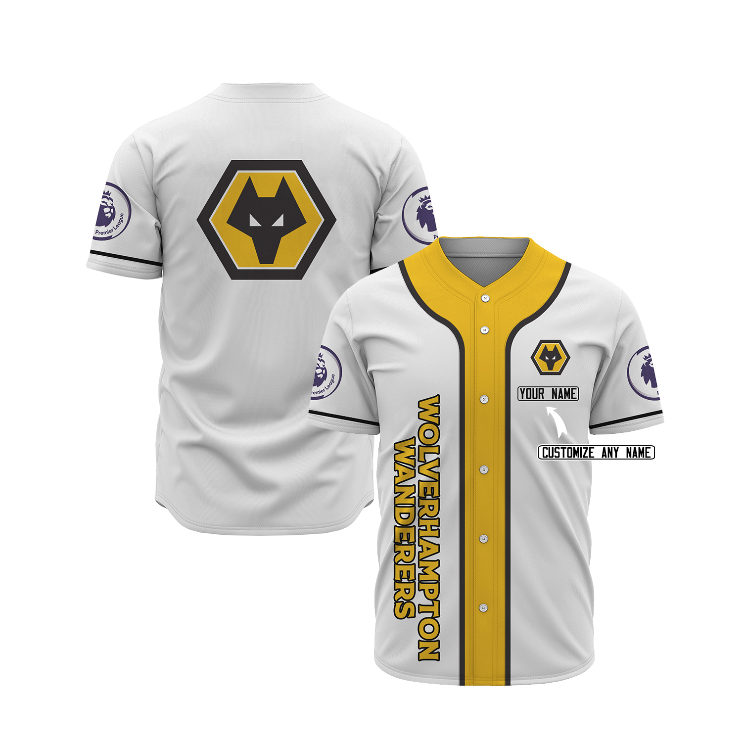 Wolverhampton Wanderers Custom Name Baseball Jersey Wolverhampton Wanderers Custom Name Baseball Jersey