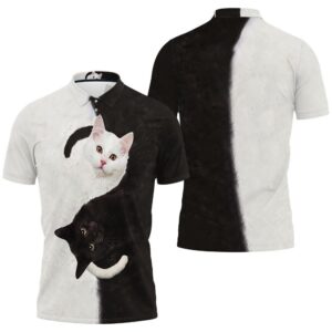Yin Yang Black White Cat For Cat Lover 3D Hoodie Polo Shirt - 711c821428e9